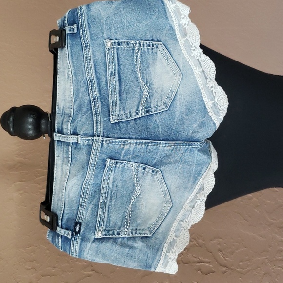Denim Distressed Shorts with Lace Hem Size 1 - Picture 2 of 6